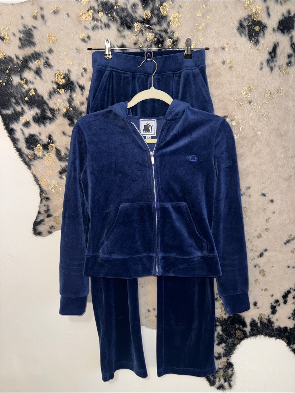 Juicy Couture Navy Blue Velour Zip Hoodie & Pants Set